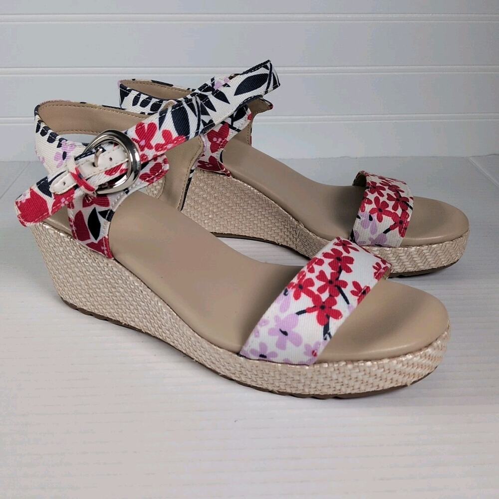 Naturalizer Stella 3 Wedge Sandals Womens 10 Wide Floral Fabric Platform Resort